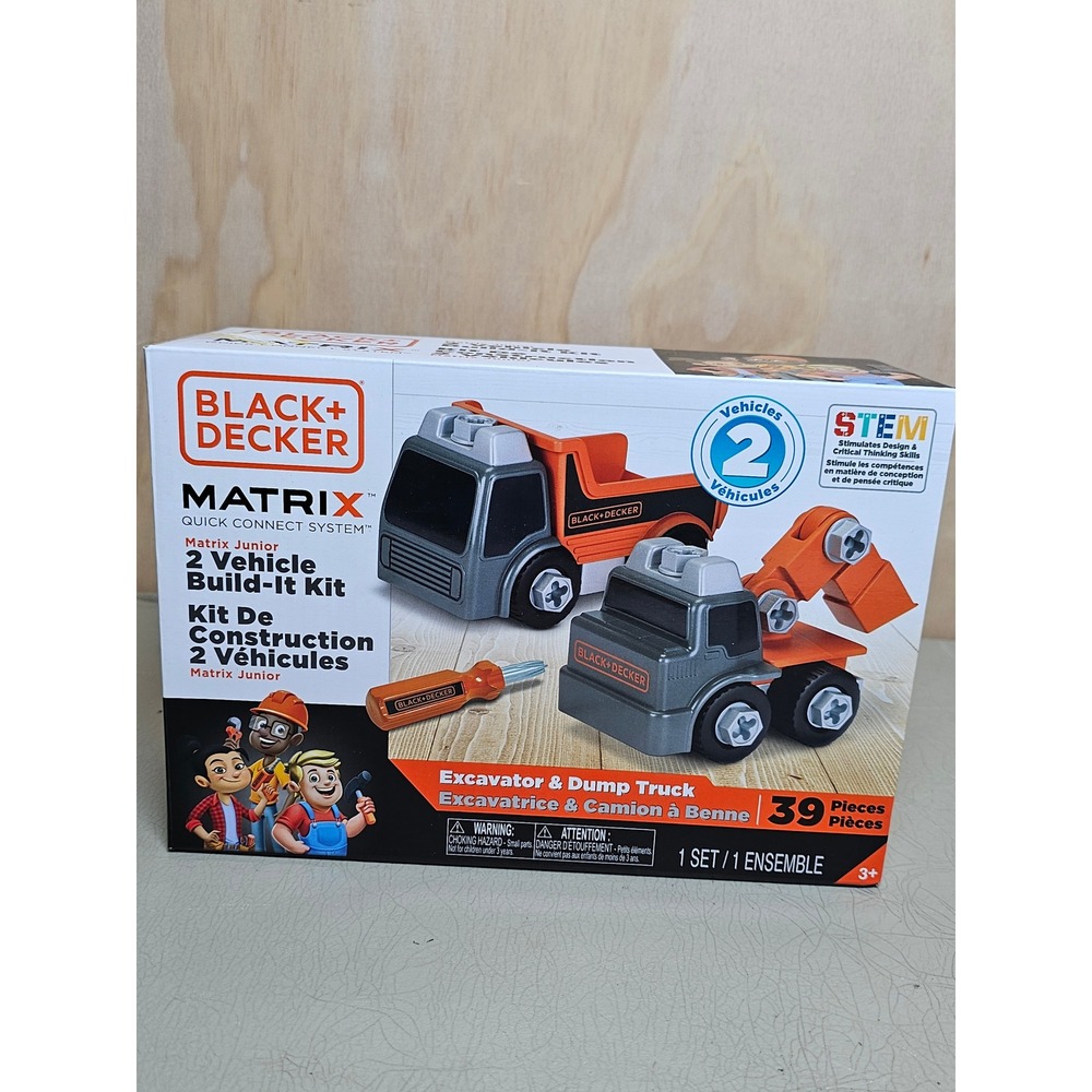 Black & Decker Matrix Junior 2 Vehicle Build-It Kit Excavator Dump Truck 39pc